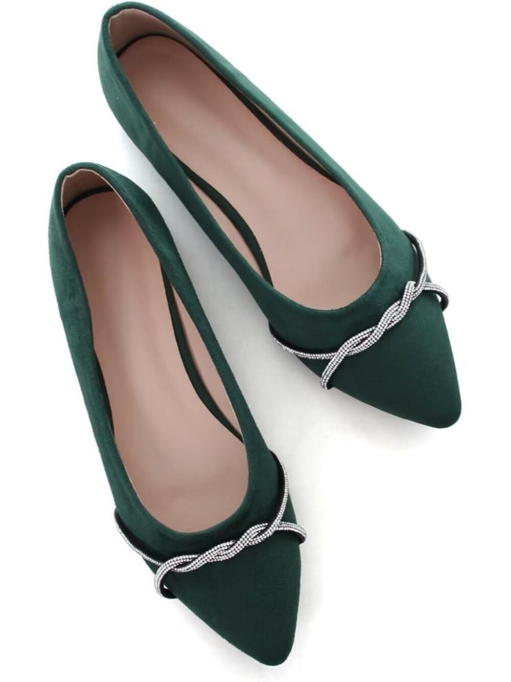 Women's F Green Chain Ballet Flats Fashion Pointed Toe Slip On Party Dress Shoes
